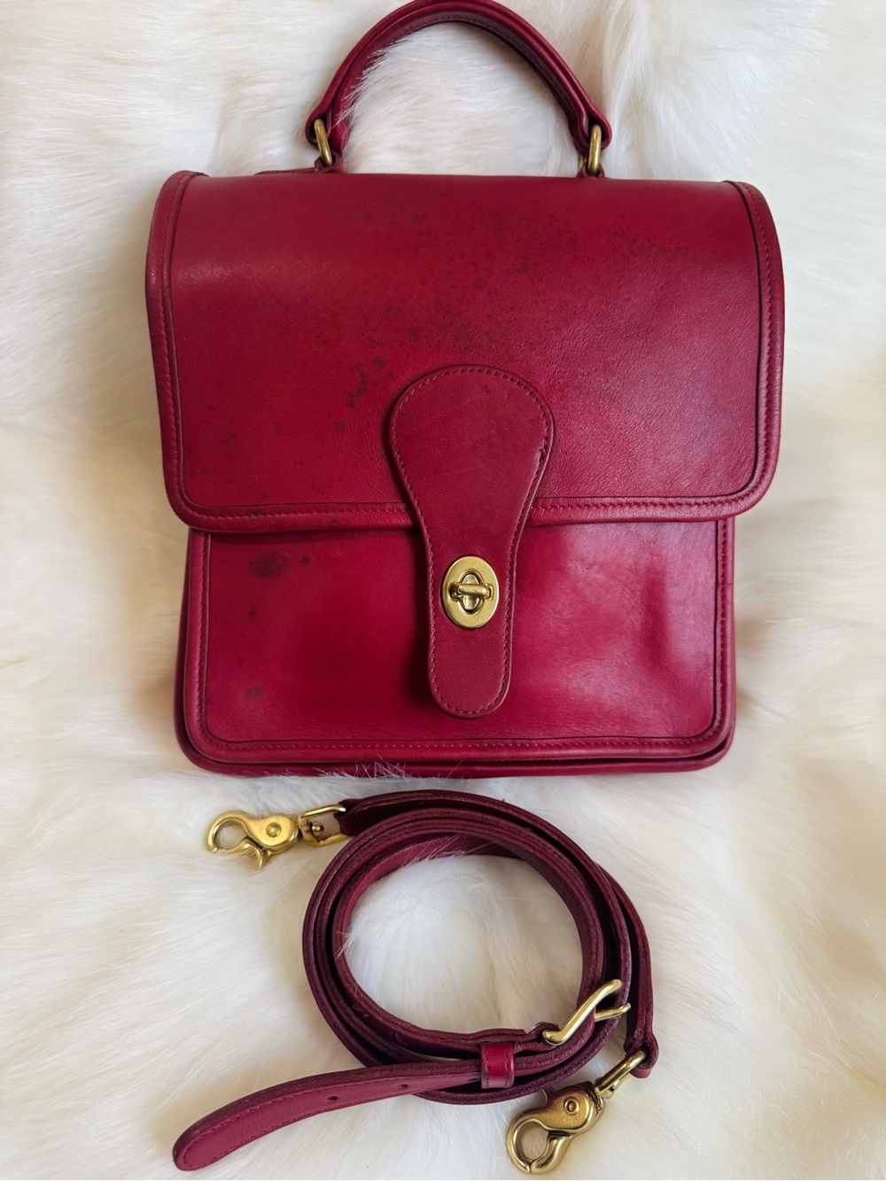 Vintage Coach Station Cross Body Bag  Red Leather with Detachable Strap